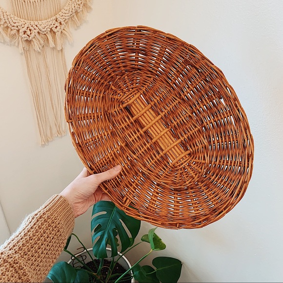 Vintage Boho Wicker Rattan Woven Basket Bowl Wall Hanging